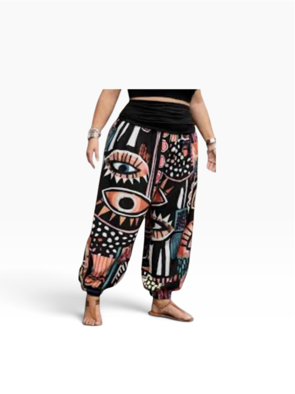Women's SHEIN Curve Jogger Pants 1X Black Multi-color Abstract Print